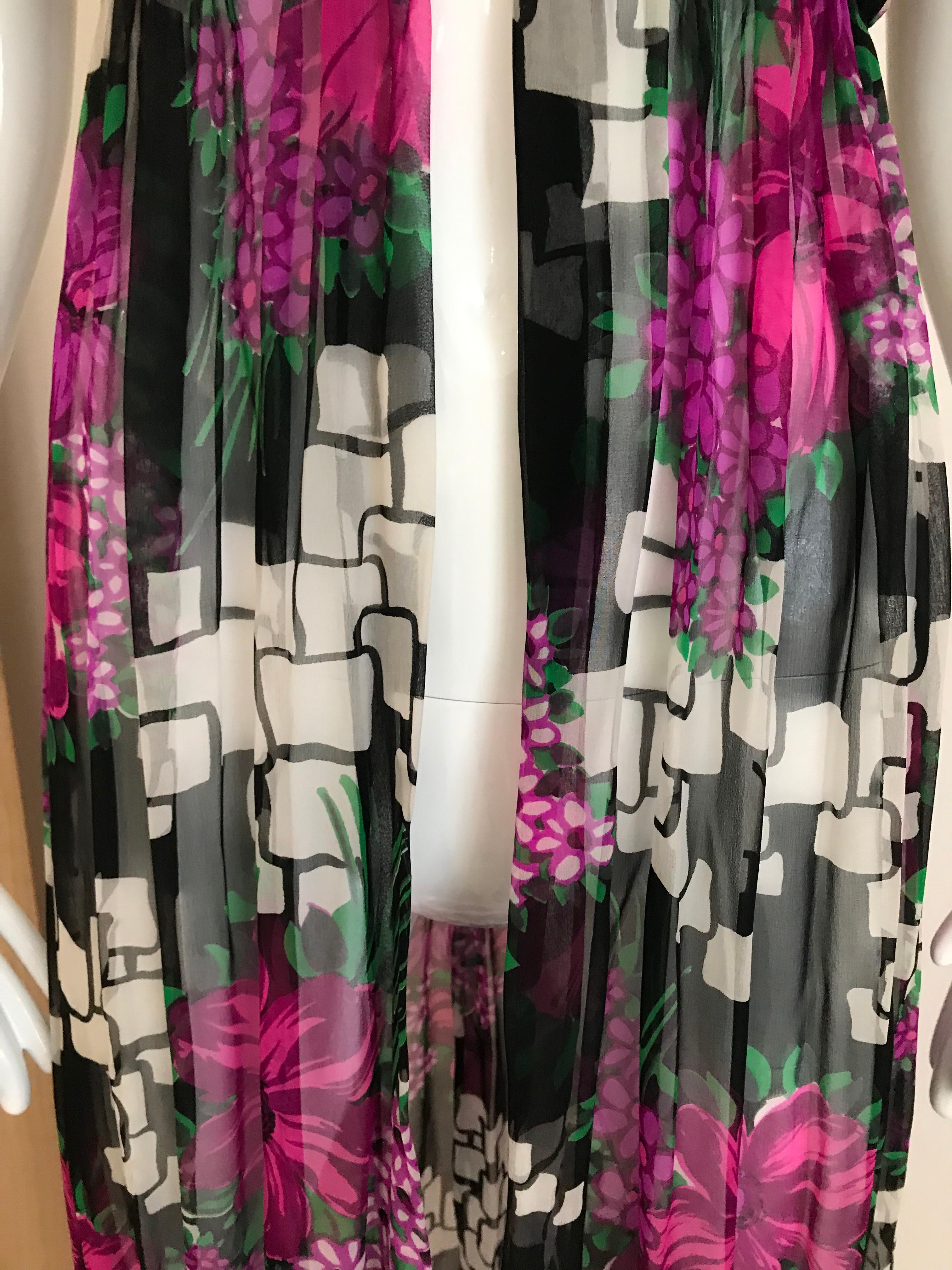 Women's 1970s Pierre Cardin Floral Print Halter Silk Vest Dress For Sale