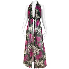 1970s Pierre Cardin Floral Print Halter Silk Vest Dress
