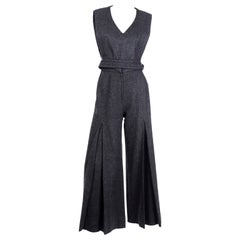 1970s Pierre Cardin Grey Wool Wide Leg Pleated Pants & Vest Style Top Outfit