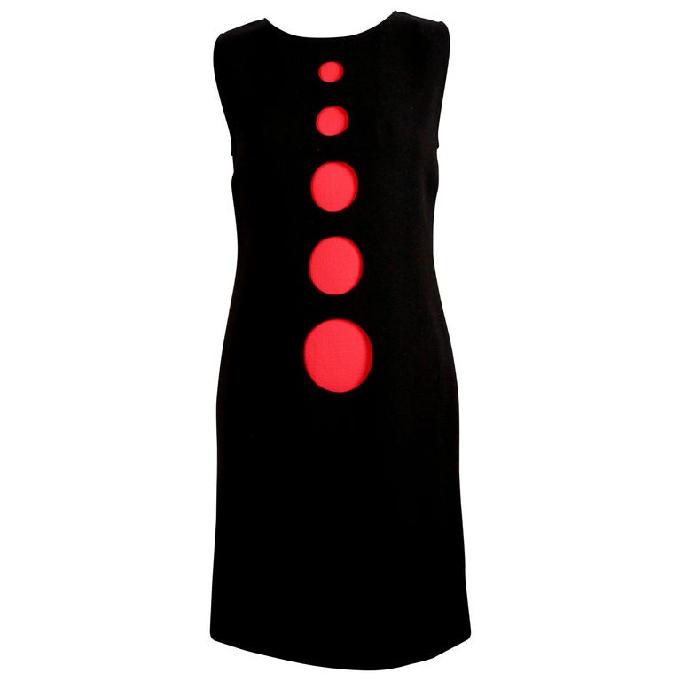 Haute couture wool shift dress with circular cutouts, 1970s, offered by Jennifer Kobrin