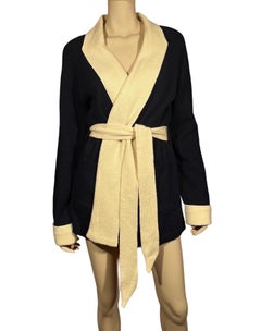 1970's Pierre Cardin Men's Navy Wool & Cream Cardigan