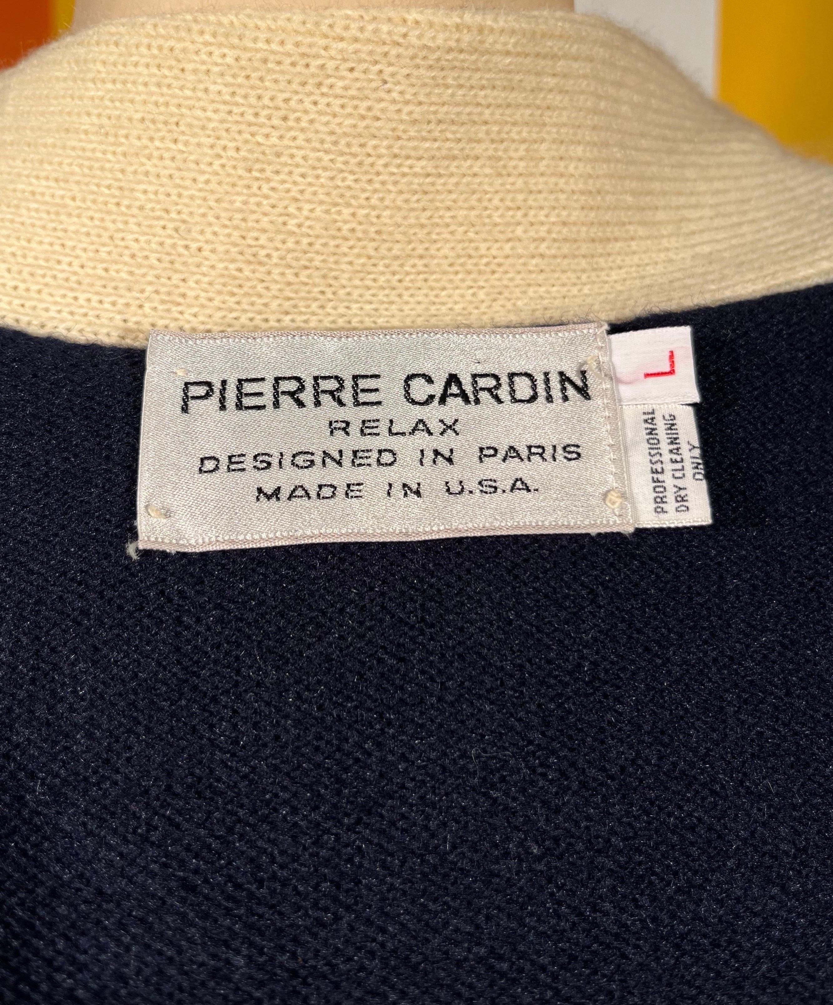 1970's Pierre Cardin Men's Navy Wool & Cream Cardigan 2
