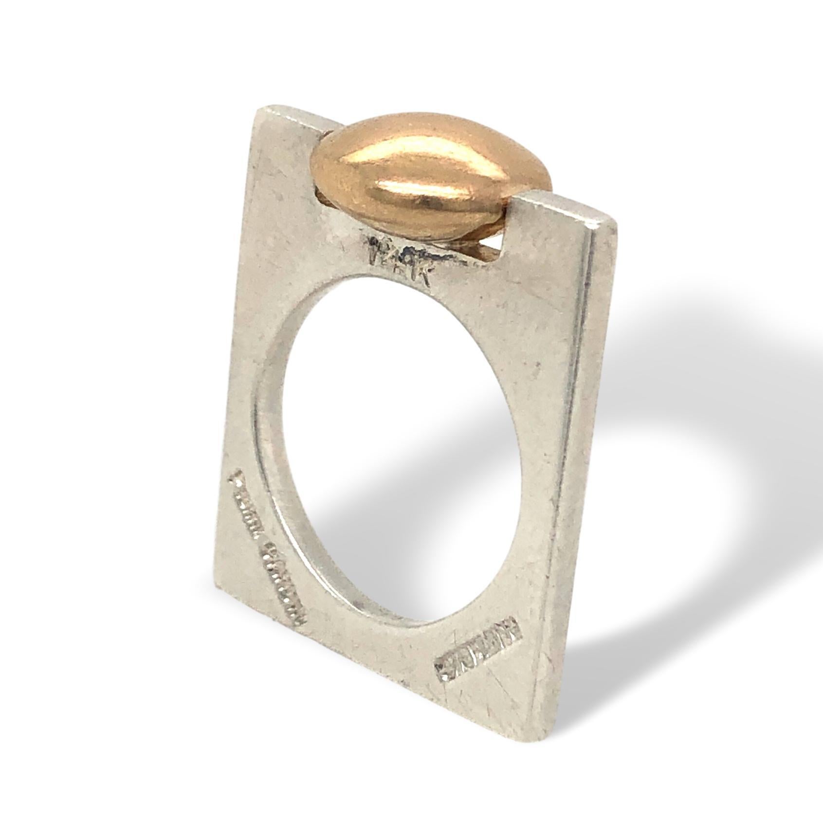 Minimalist sterling and gold ring for Pierre Cardin. The 1 1/8