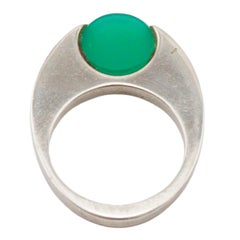 1970s Pierre Cardin Set of Sterling Silver Green and Orange Chalcedony Rings