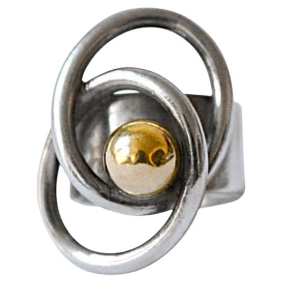 PIERRE CARDIN, bague mod des années 1970 en argent sterling et or 14k