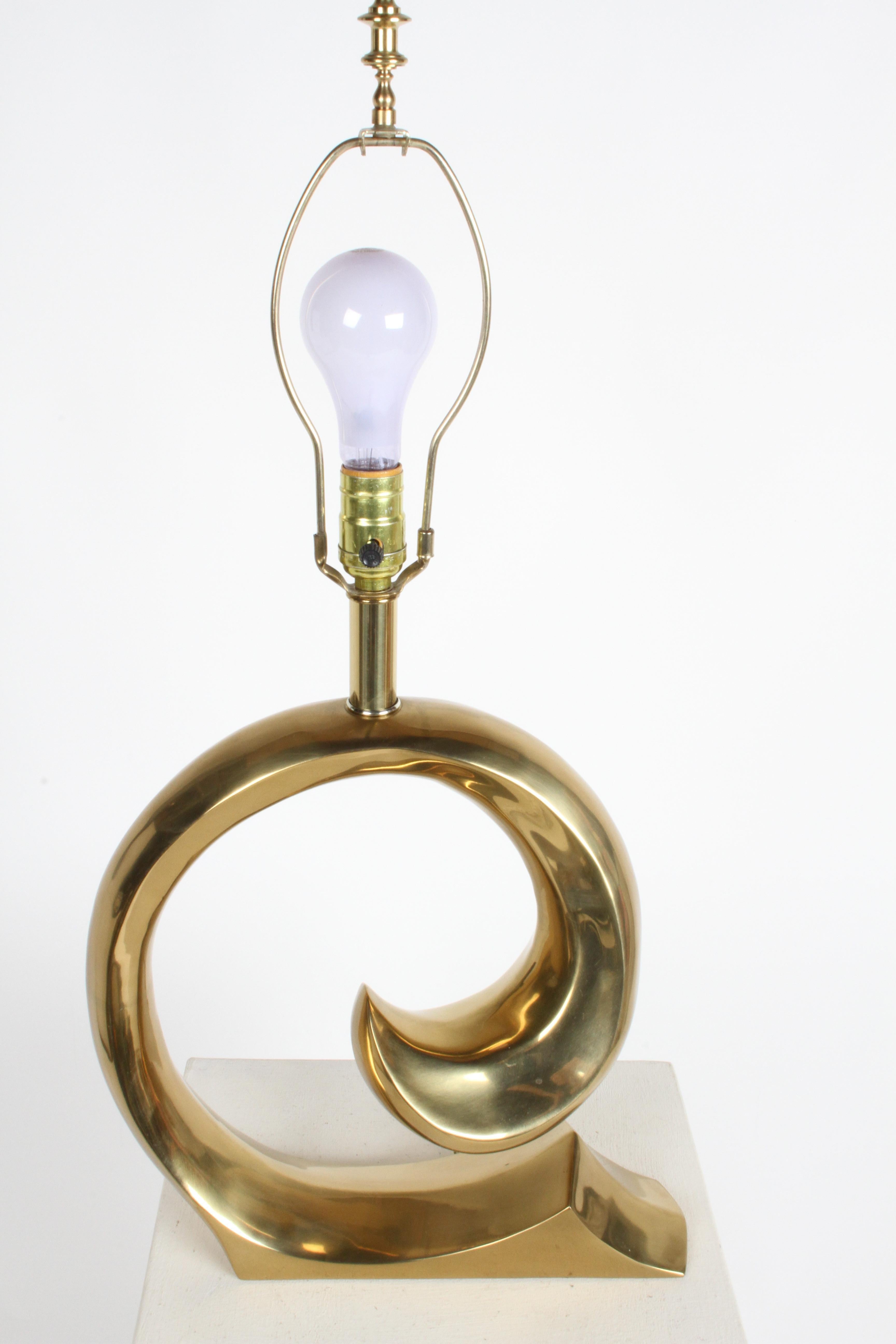 Late 20th Century 1970s Pierre Cardin Style Logo Brass Wave Table Lamp by Erwin-Lambeth