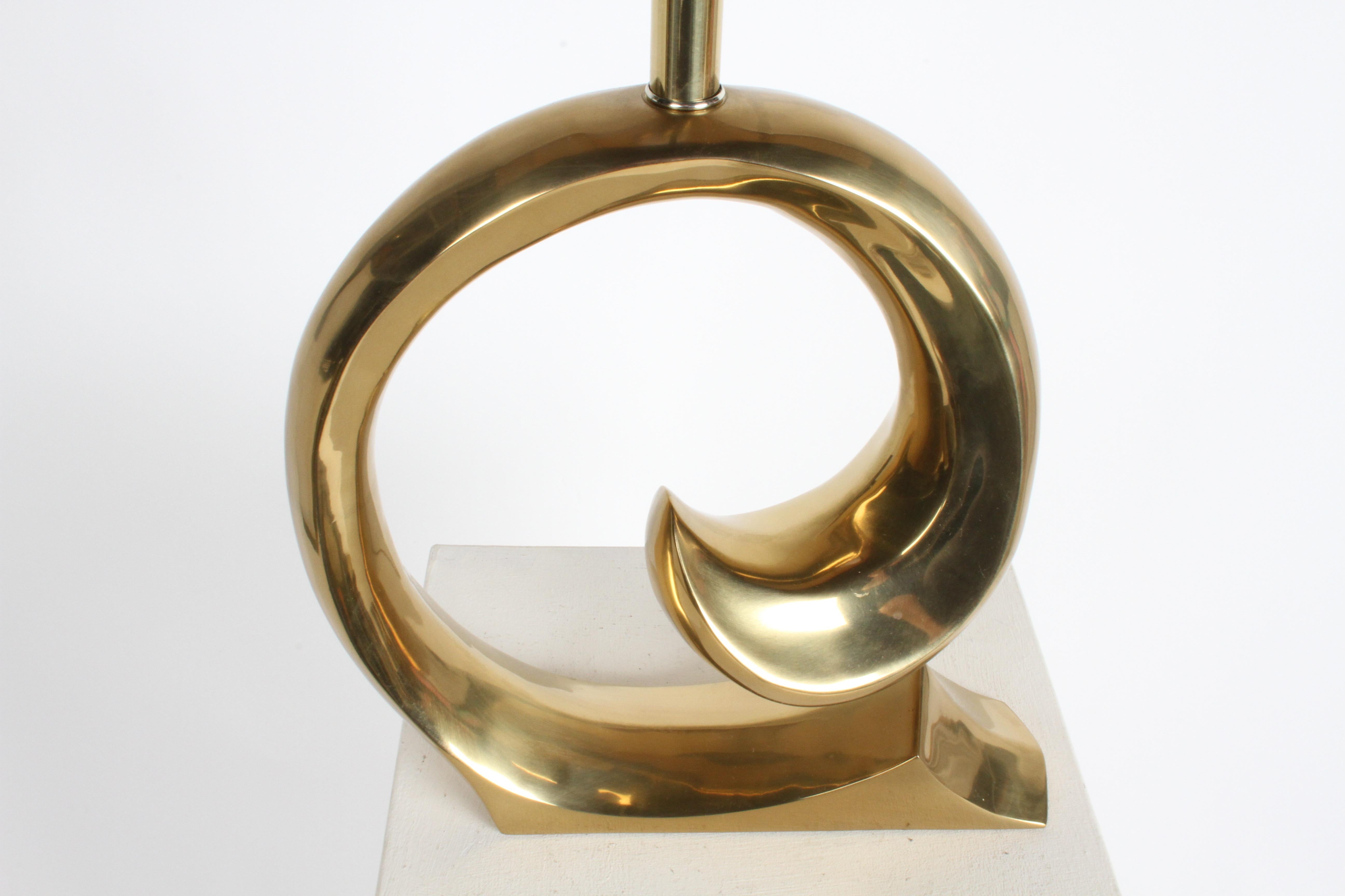 1970s Pierre Cardin Style Logo Brass Wave Table Lamp by Erwin-Lambeth 1
