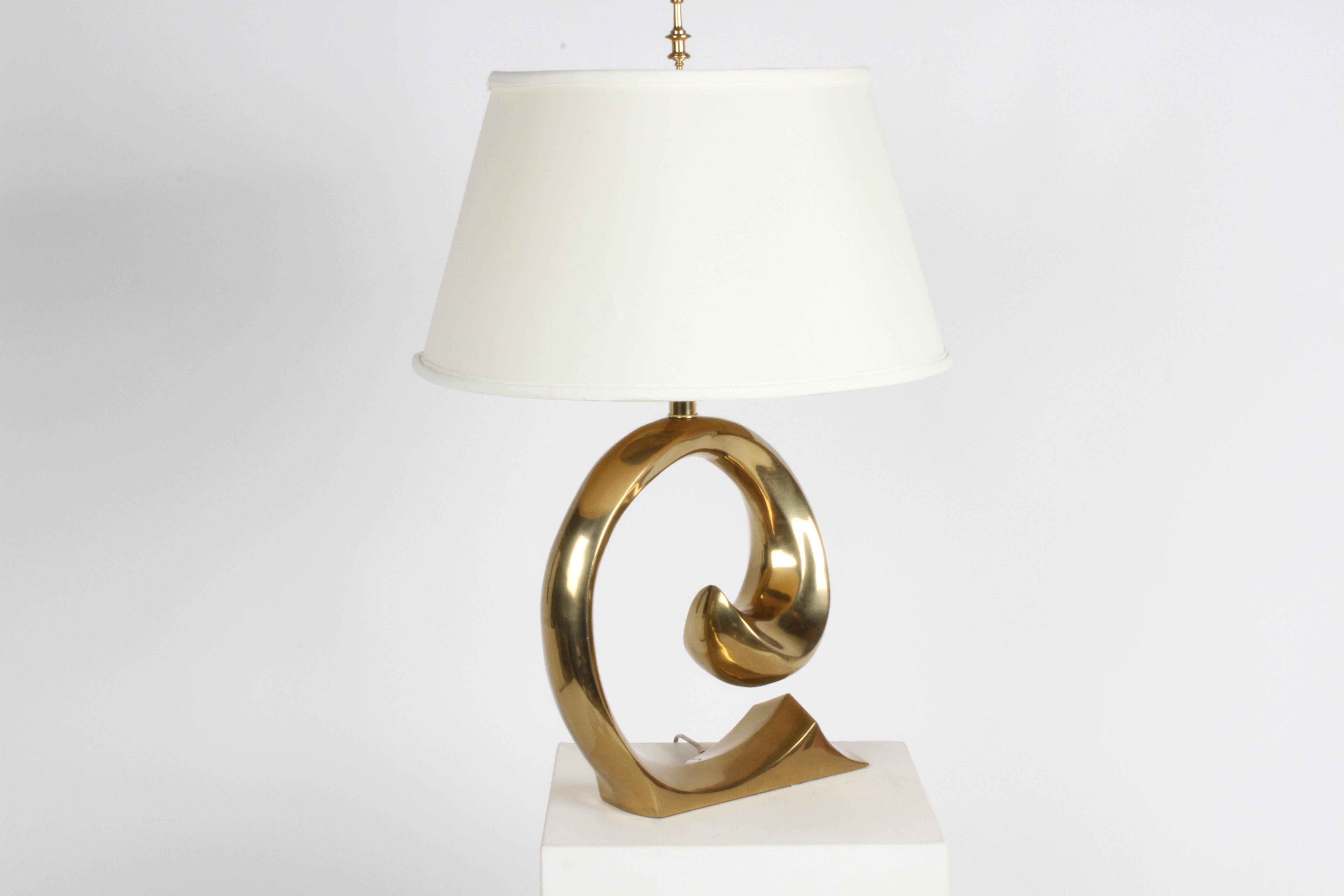 1970s Pierre Cardin Style Logo Brass Wave Table Lamp by Erwin-Lambeth 4