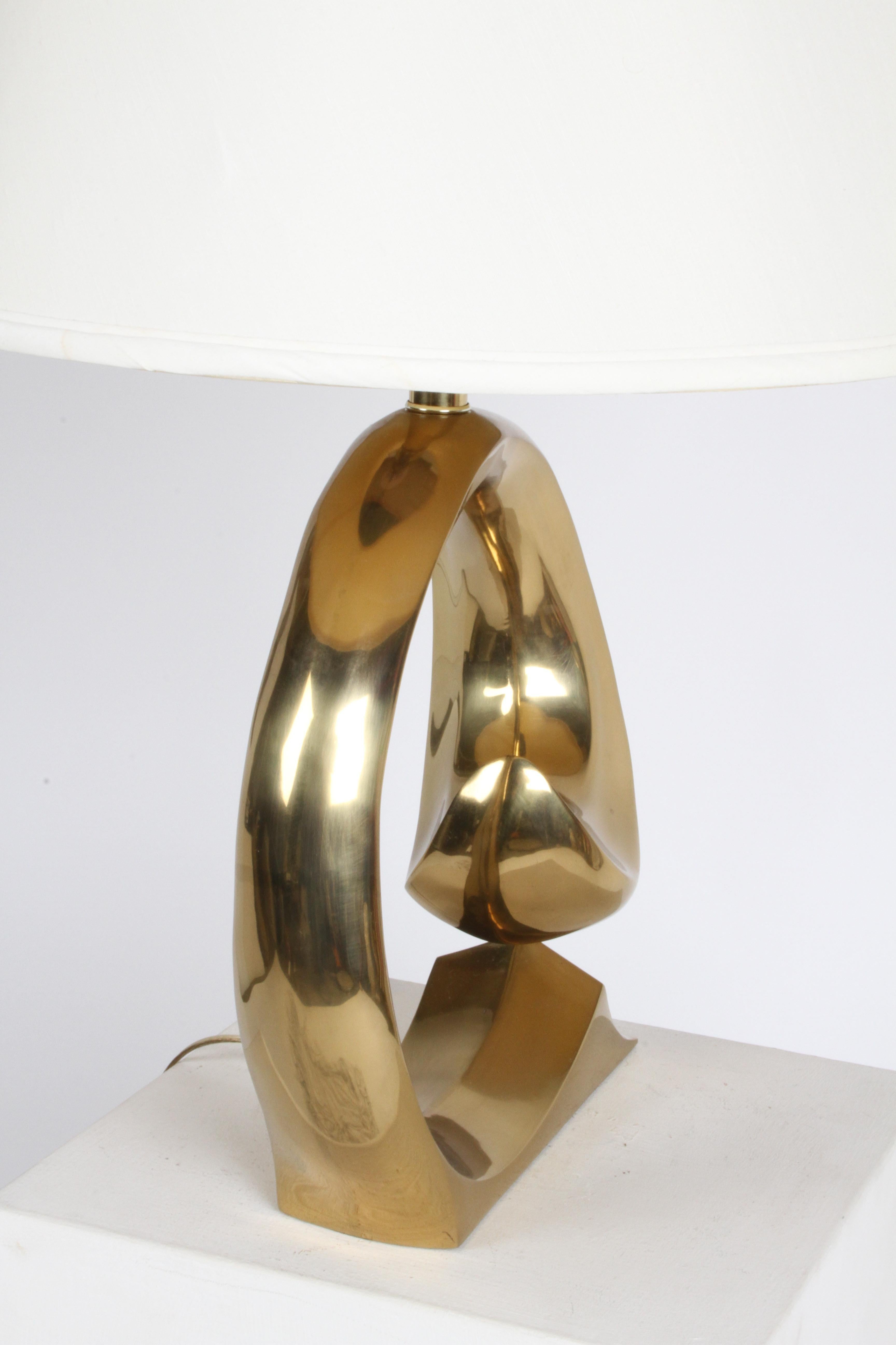 1970s Pierre Cardin Style Logo Brass Wave Table Lamp by Erwin-Lambeth 2