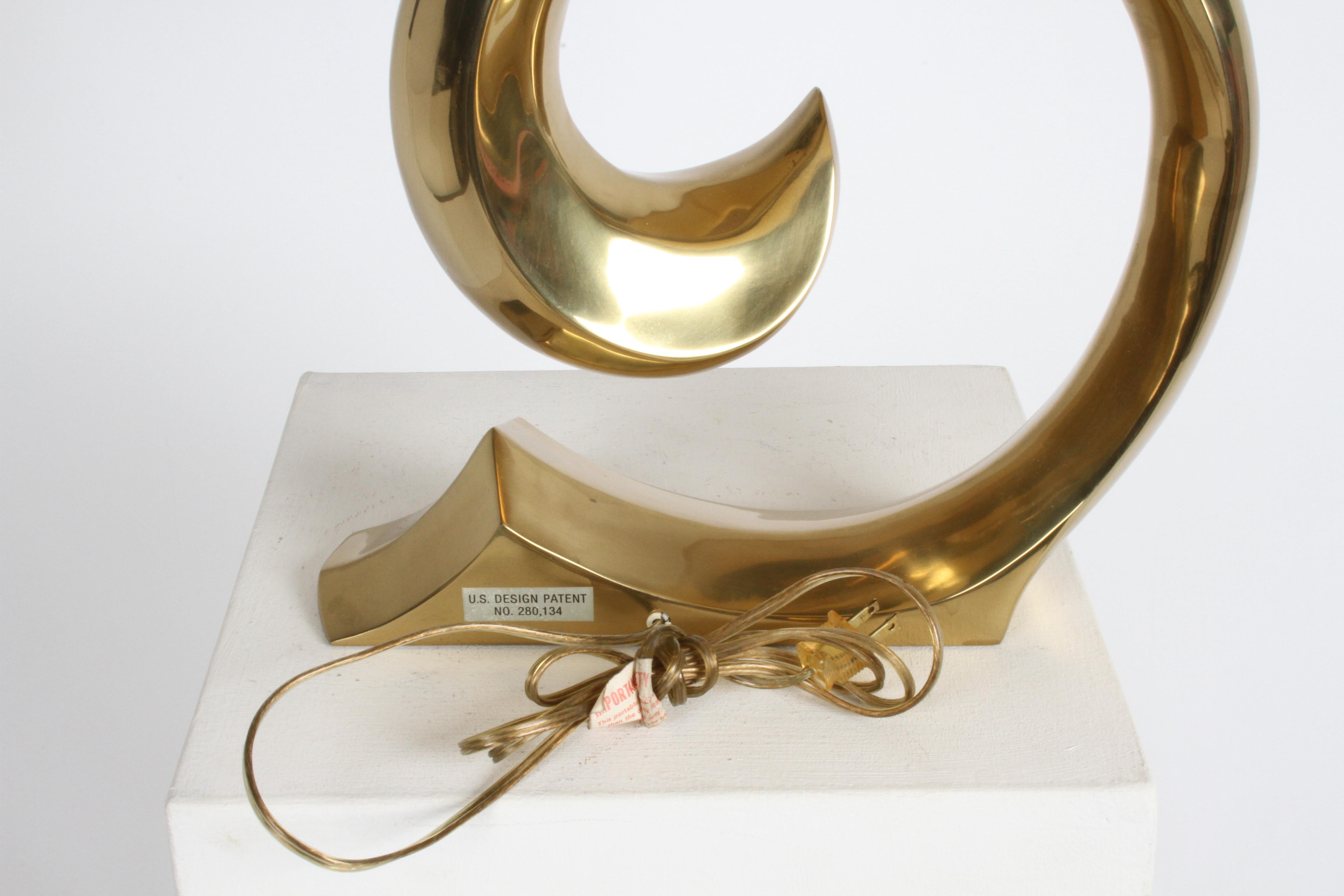 Hollywood Regency 1970s Pierre Cardin Style Logo Brass Wave Table Lamp by Erwin-Lambeth