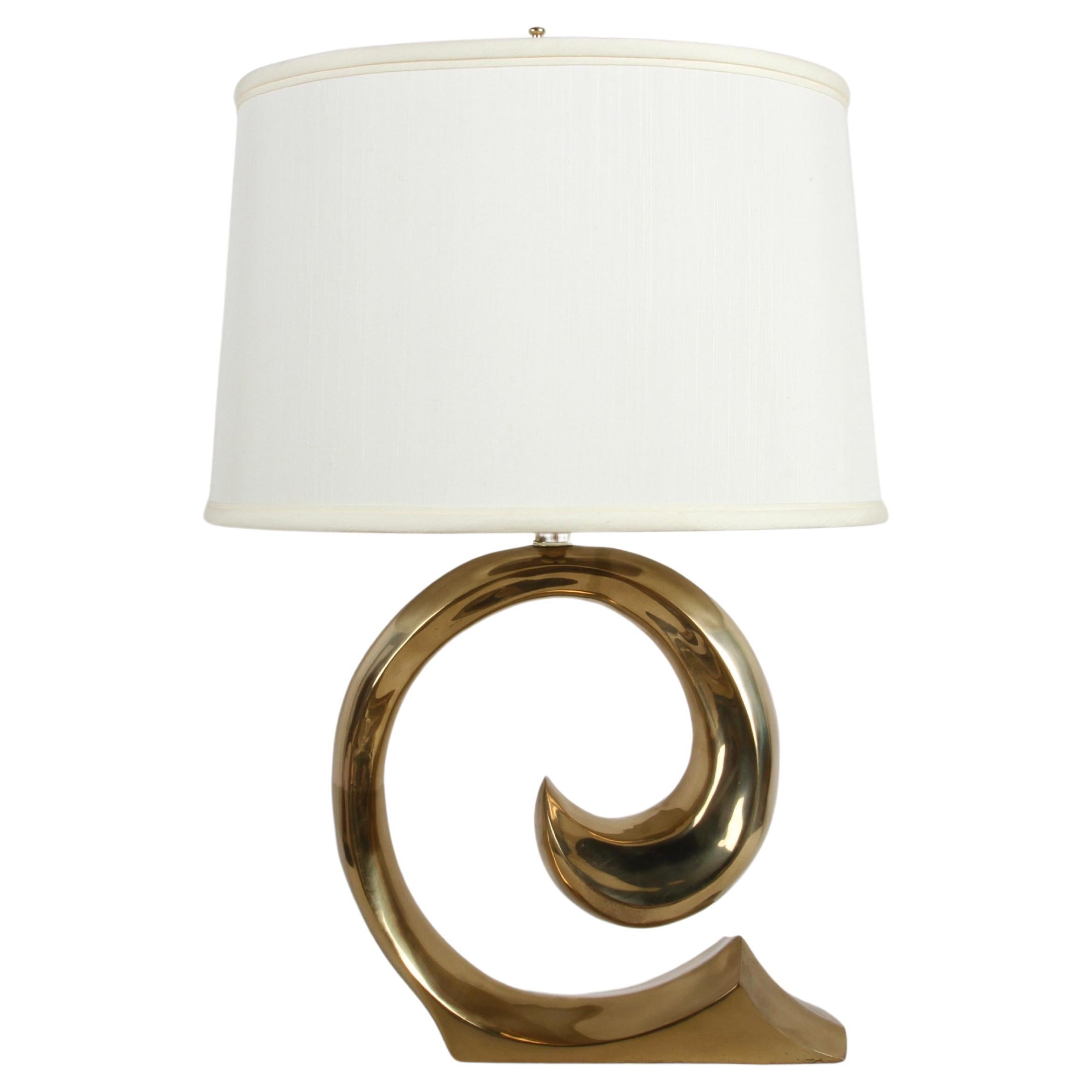 1970s Pierre Cardin Style Logo Brass Wave Table Lamp by Erwin-Lambeth