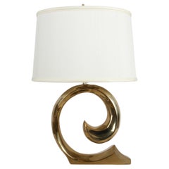 1970s Pierre Cardin Style Logo Brass Wave Table Lamp by Erwin-Lambeth