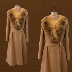 Pierre Cardin Wool Princess Coat with Fox Fur Collar, Circa 1970s