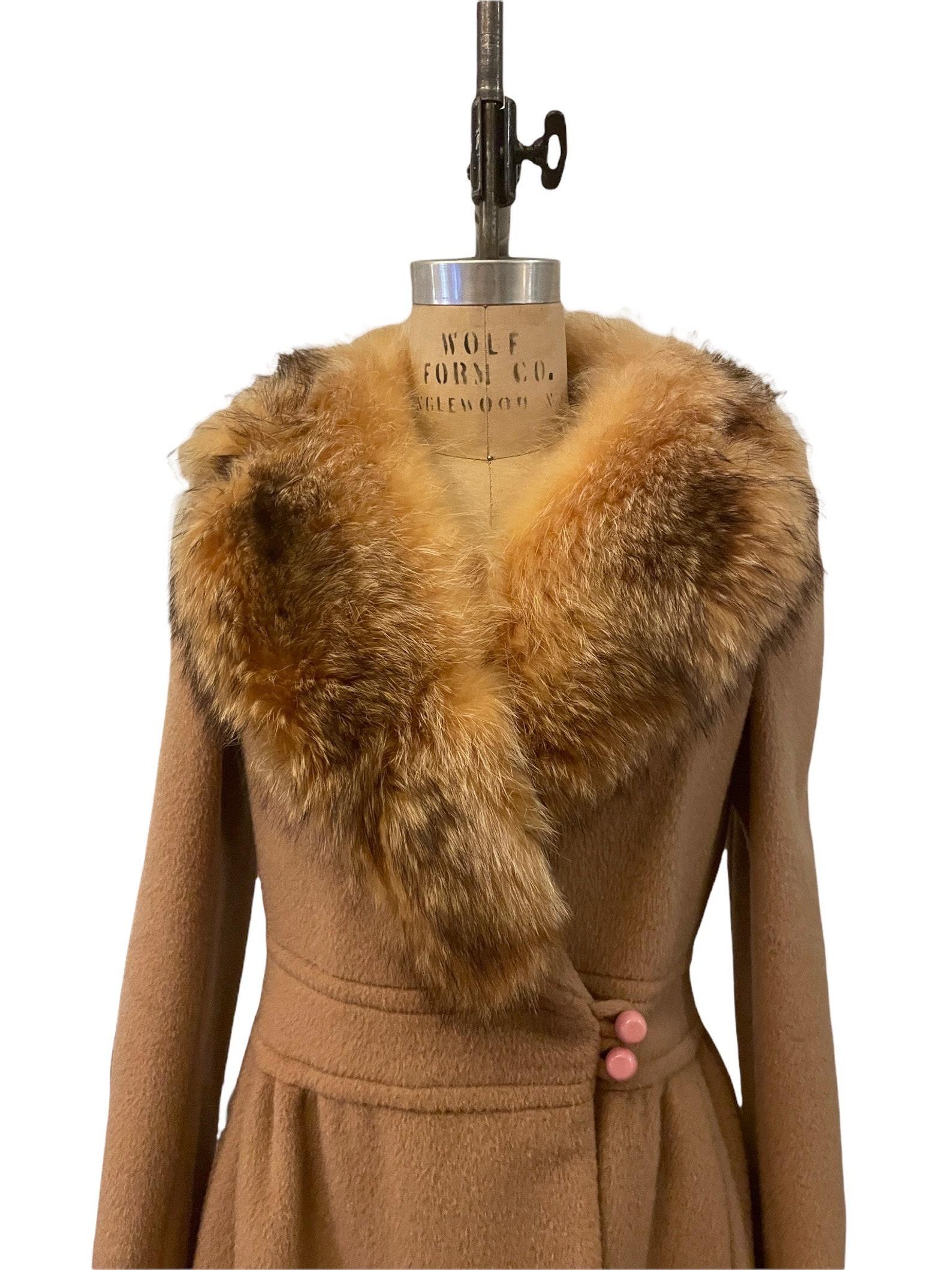 Women's Pierre Cardin Wool Princess Coat with Fox Fur Collar, Circa 1970s For Sale