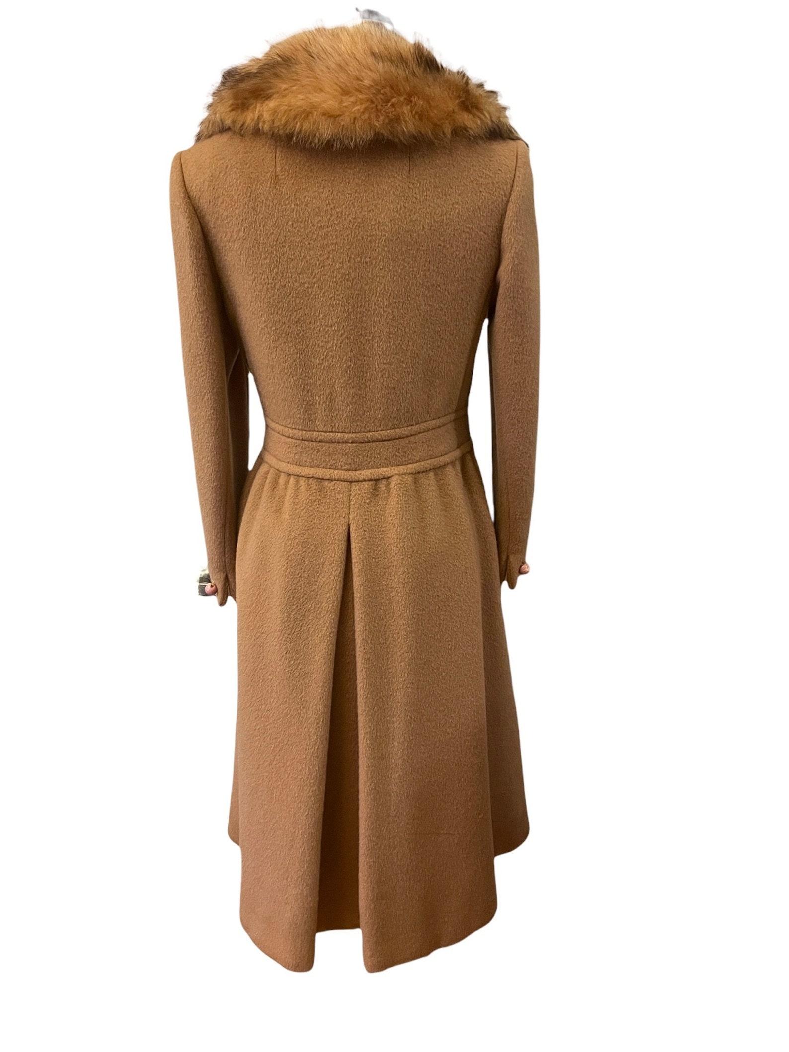 1970s Pierre Cardin wool princess coat with fox fur collar For Sale 2