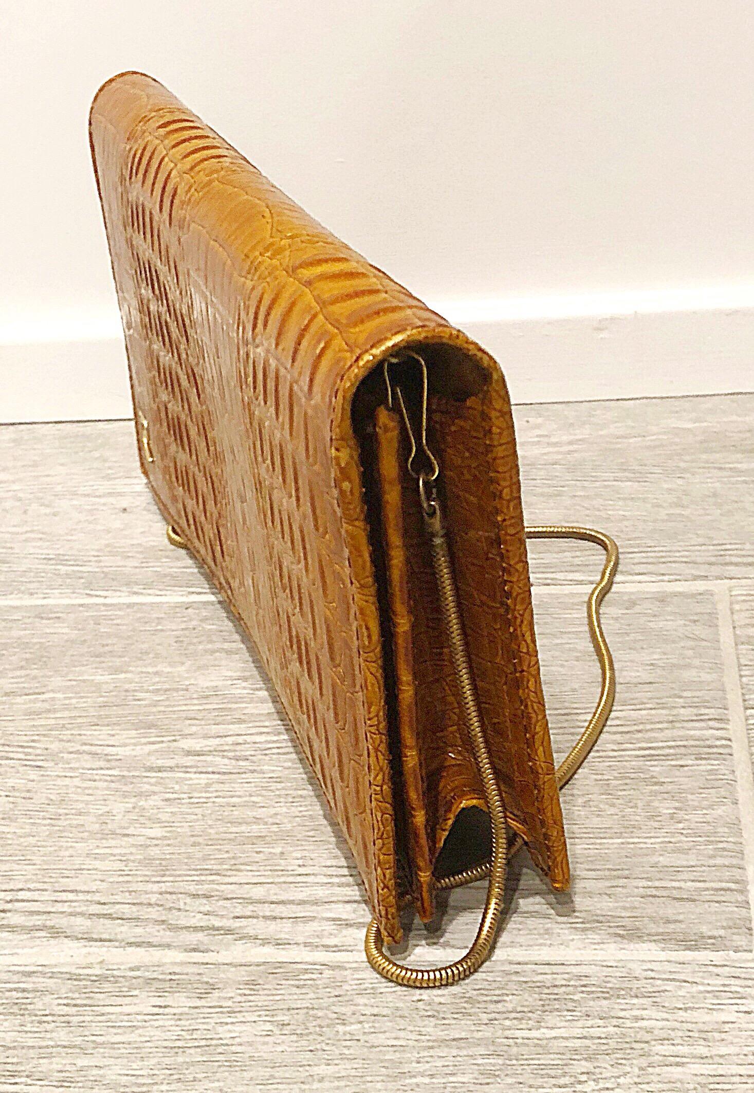 Women's 1970s Pierre Cardin Alligator Leather Embossed Convertible Vintage Clutch Bag