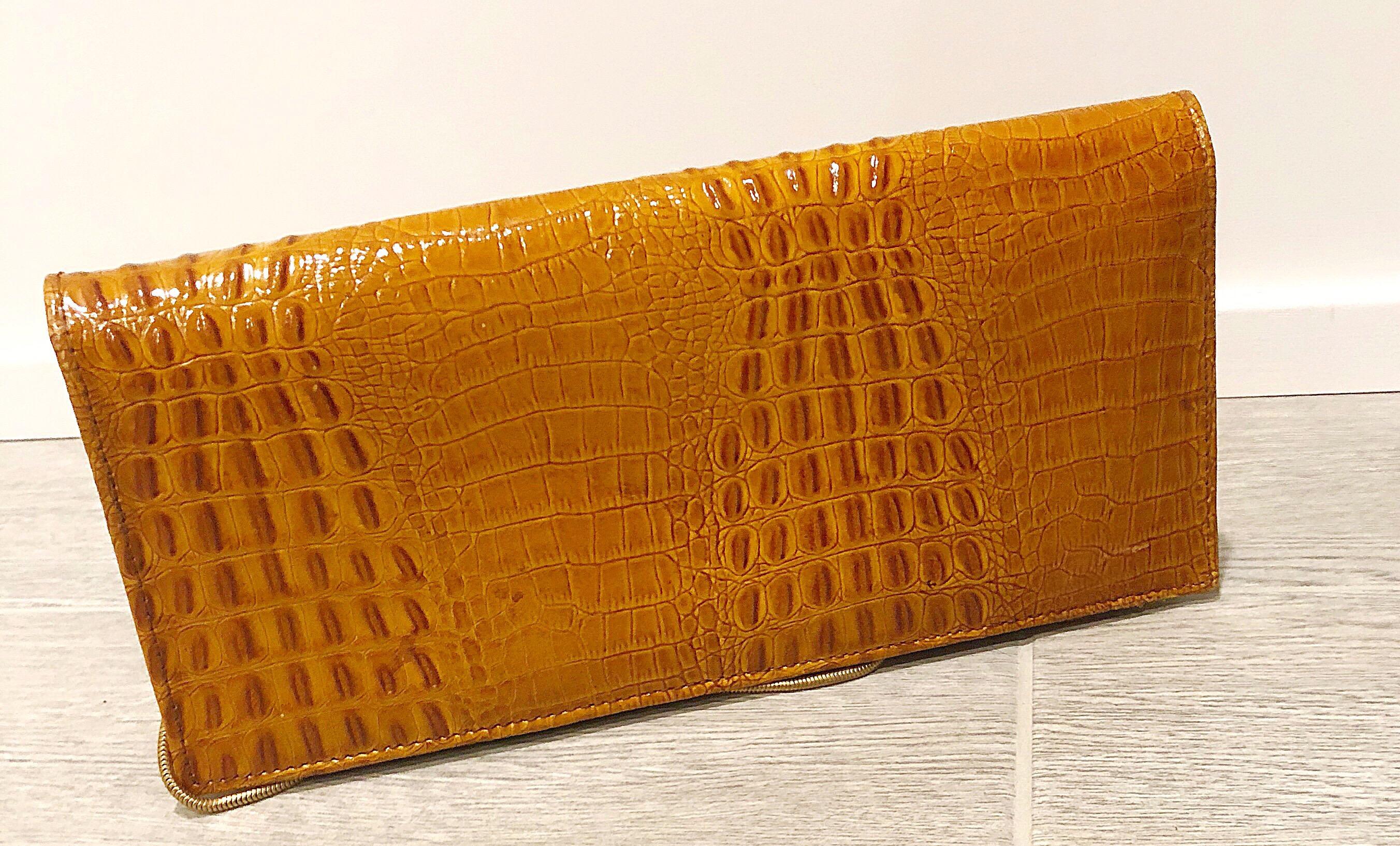 1970s Pierre Cardin Alligator Leather Embossed Convertible Vintage Clutch Bag 1