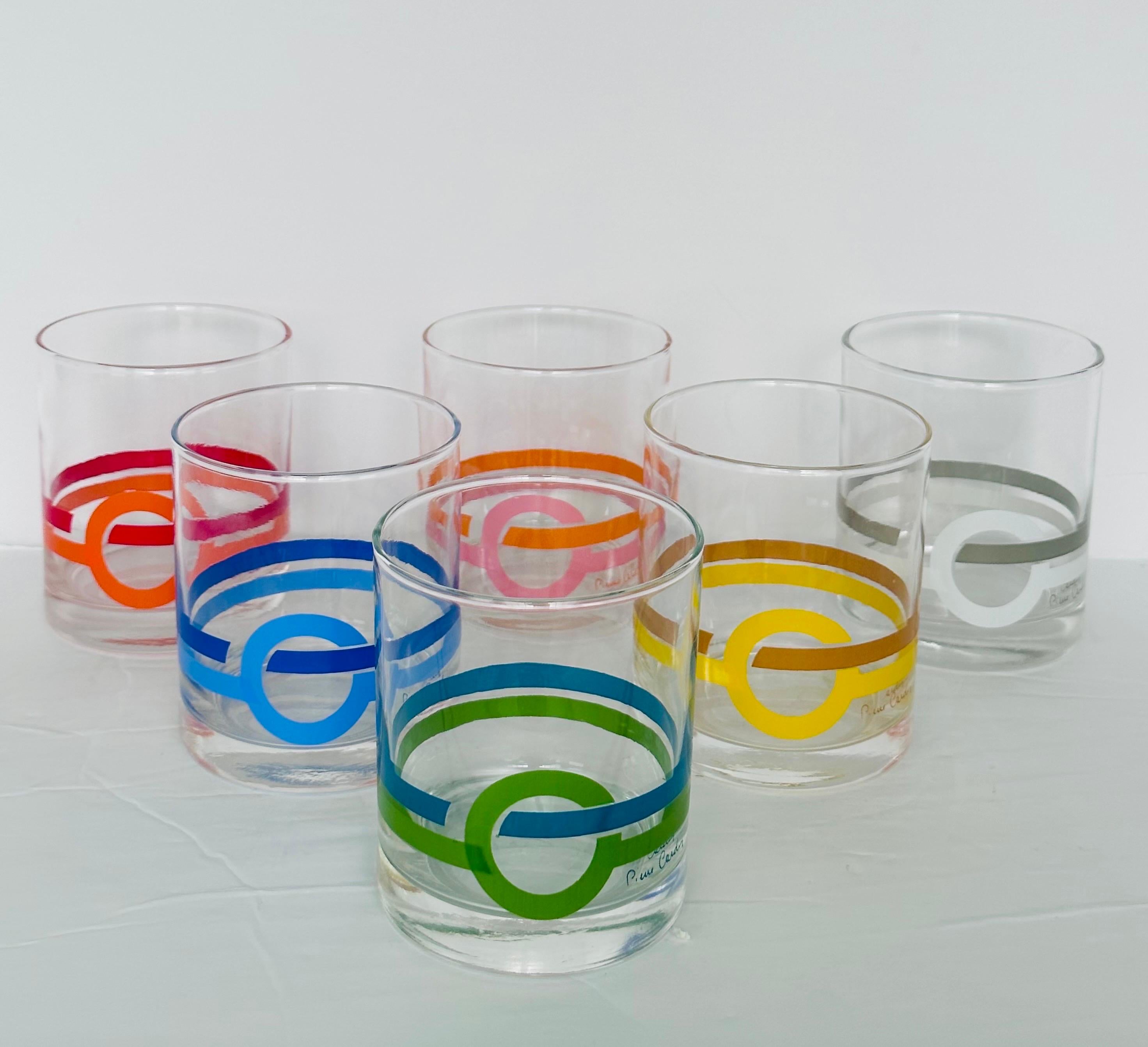 We are very pleased to offer a set of six exquisite tumbler glasses crafted by the legendary French fashion designer Pierre Cardin, circa the 1970s.  Each Sasaki glass is a testament to his iconic design sensibility.  The geometric and color