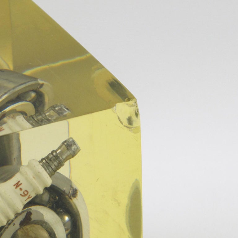 Pierre Giraudon Resin Cube Sculpture Paperweight with Car Parts