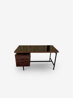 1970's Pierre Guariche Desk in Teak and Metal frame