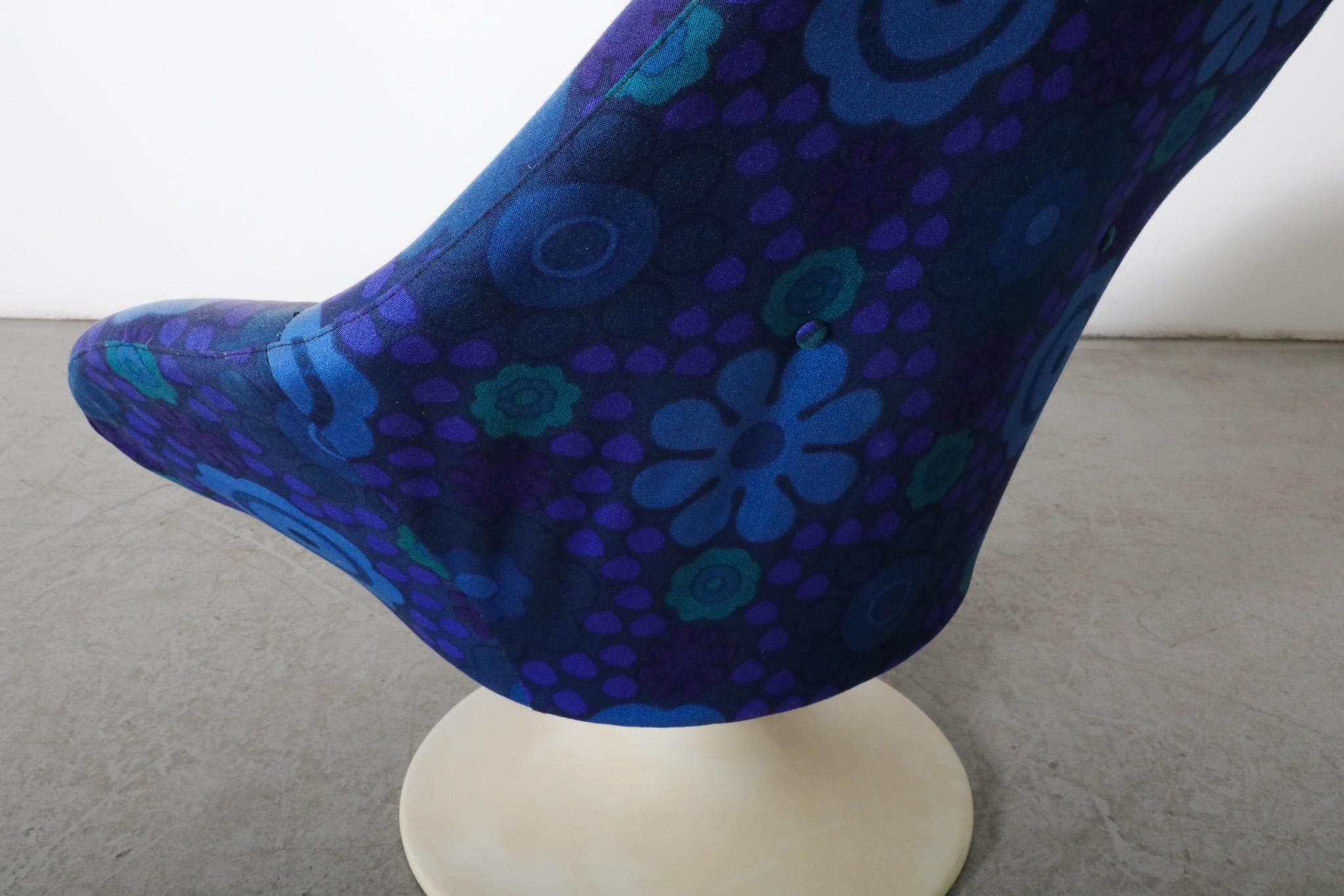 1970's Pierre Paulin Inspired Blue Flower Textile Tulip Swivel Chair by TopForm For Sale 9