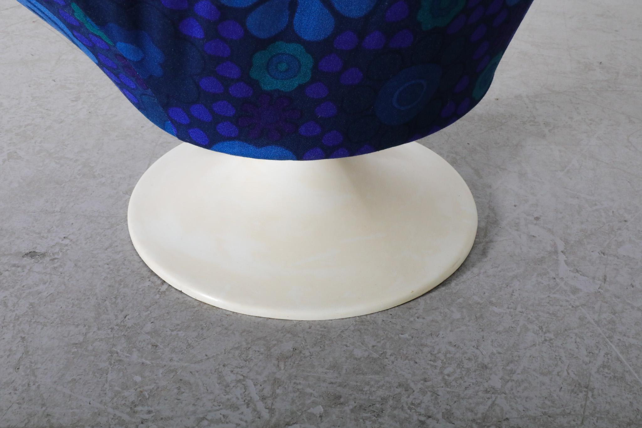 1970's Pierre Paulin Inspired Blue Flower Textile Tulip Swivel Chair by TopForm For Sale 11