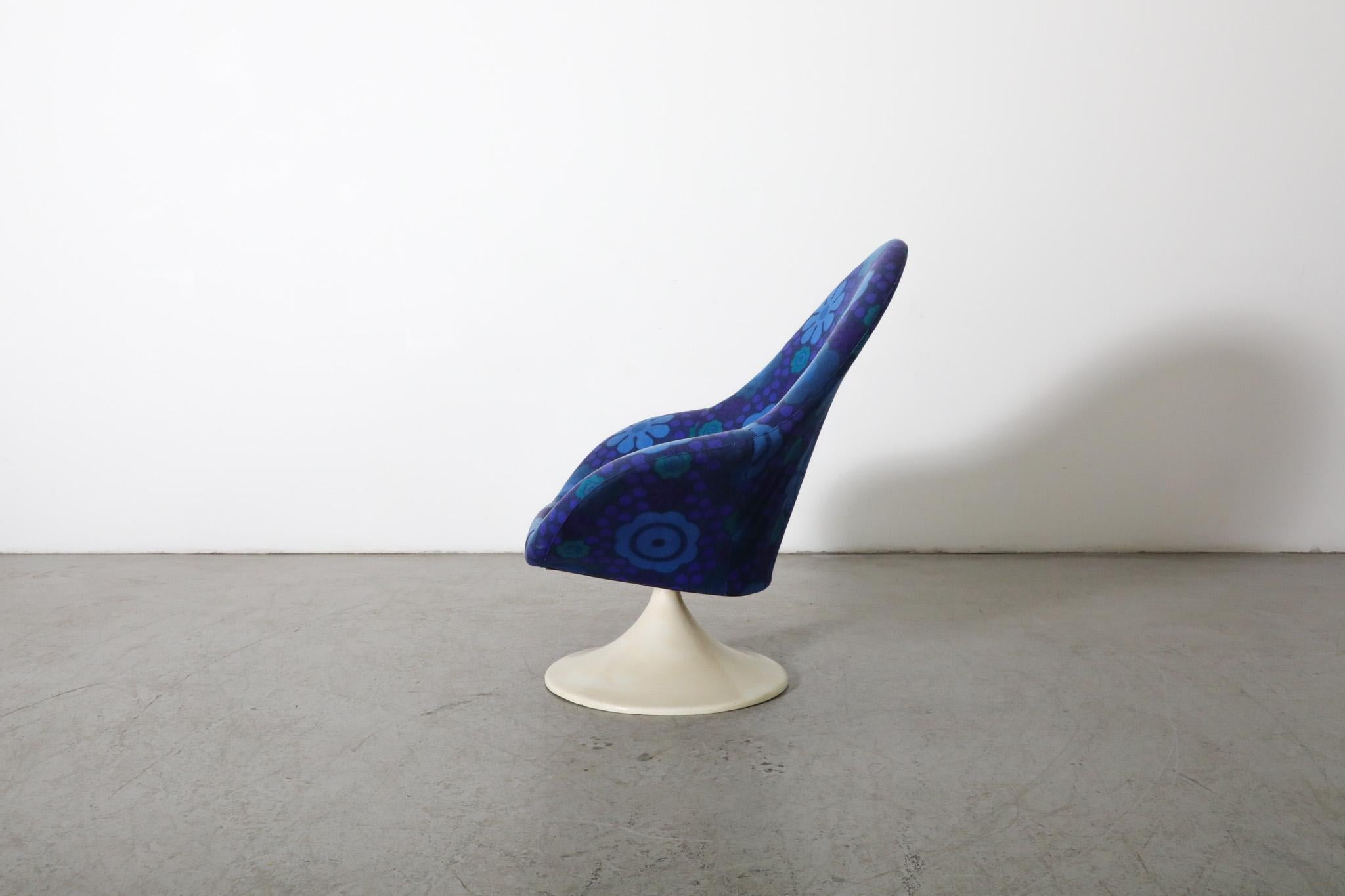 Dutch 1970's Pierre Paulin Inspired Blue Flower Textile Tulip Swivel Chair by TopForm For Sale