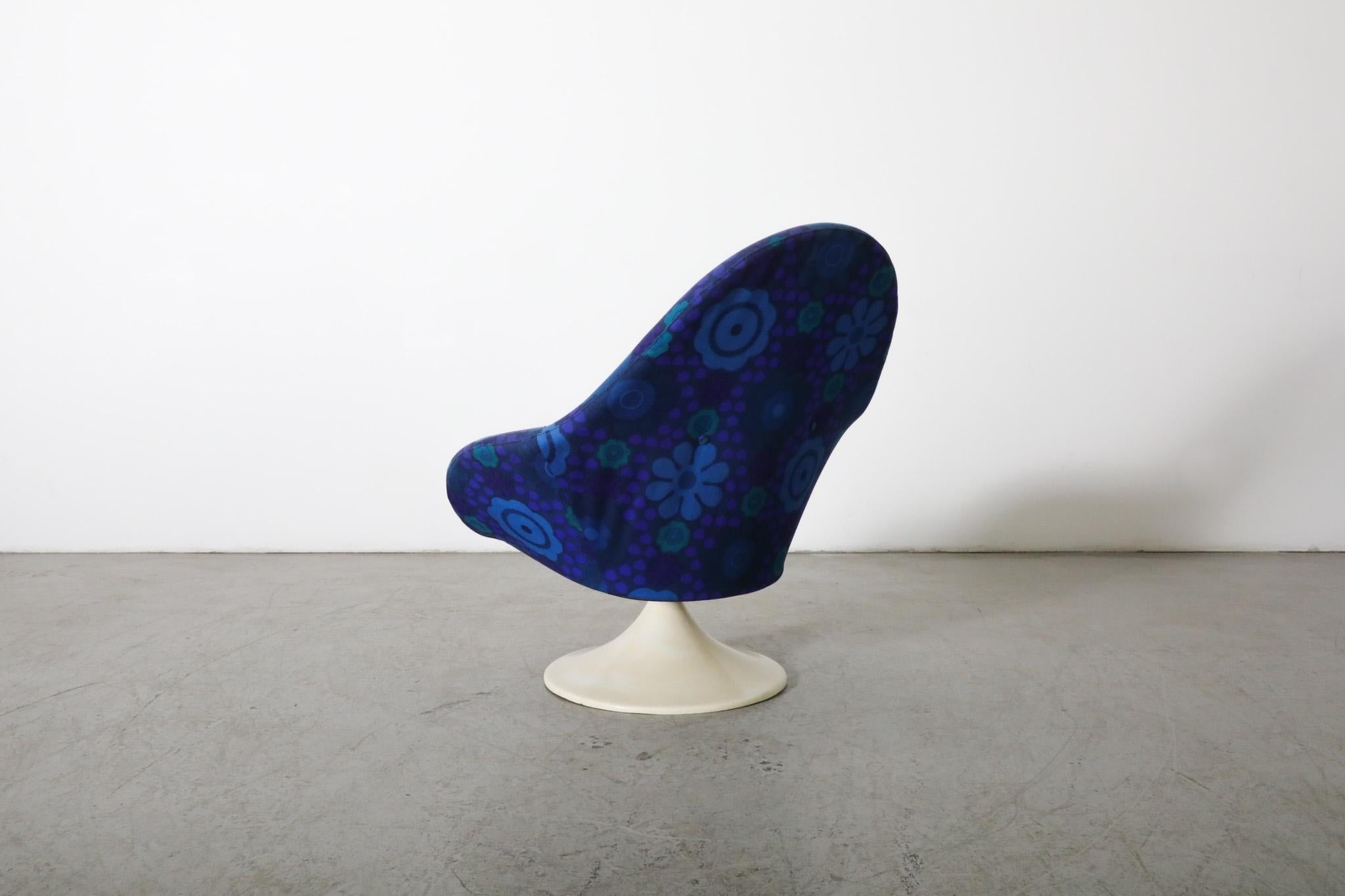 Enameled 1970's Pierre Paulin Inspired Blue Flower Textile Tulip Swivel Chair by TopForm For Sale