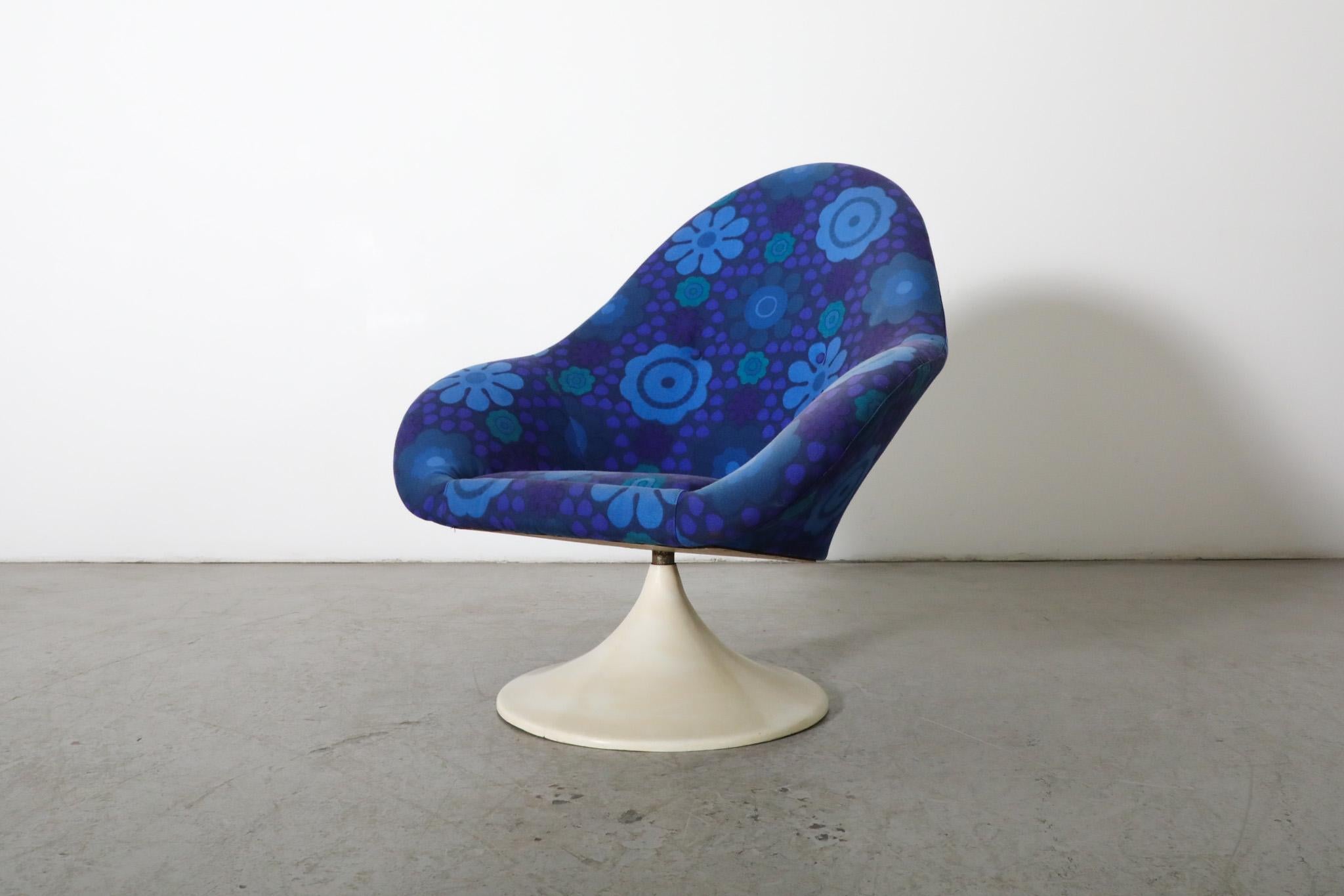 Metal 1970's Pierre Paulin Inspired Blue Flower Textile Tulip Swivel Chair by TopForm For Sale