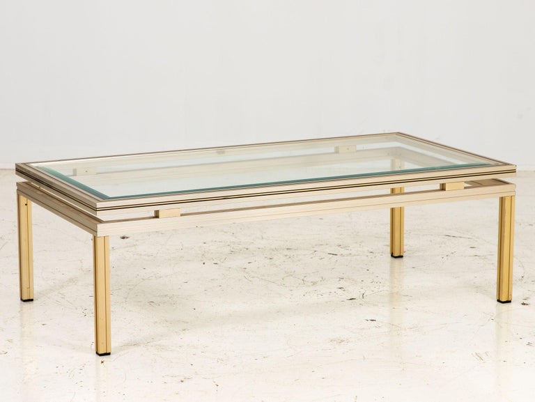 1970s Pierre Vandel Brass and Stainless Steel Cocktail Table For Sale