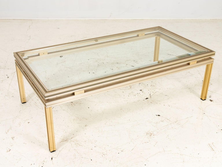1970s Pierre Vandel Brass and Stainless Steel Cocktail Table For Sale