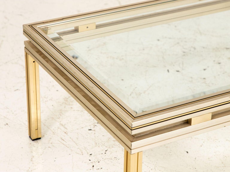 1970s Pierre Vandel Brass and Stainless Steel Cocktail Table For Sale
