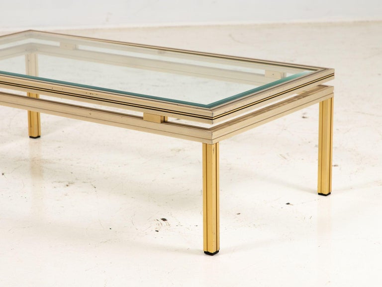 1970s Pierre Vandel Brass and Stainless Steel Cocktail Table For Sale
