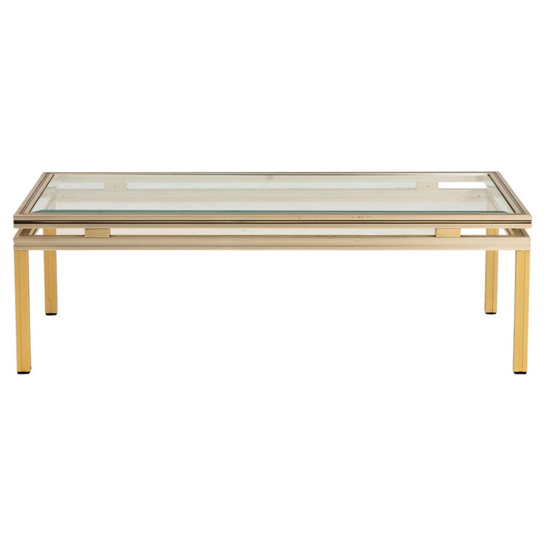 1970s Pierre Vandel Brass and Stainless Steel Cocktail Table For Sale
