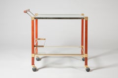 1970s Pierre Vandel Glass and Fruitwood Drinks Trolley