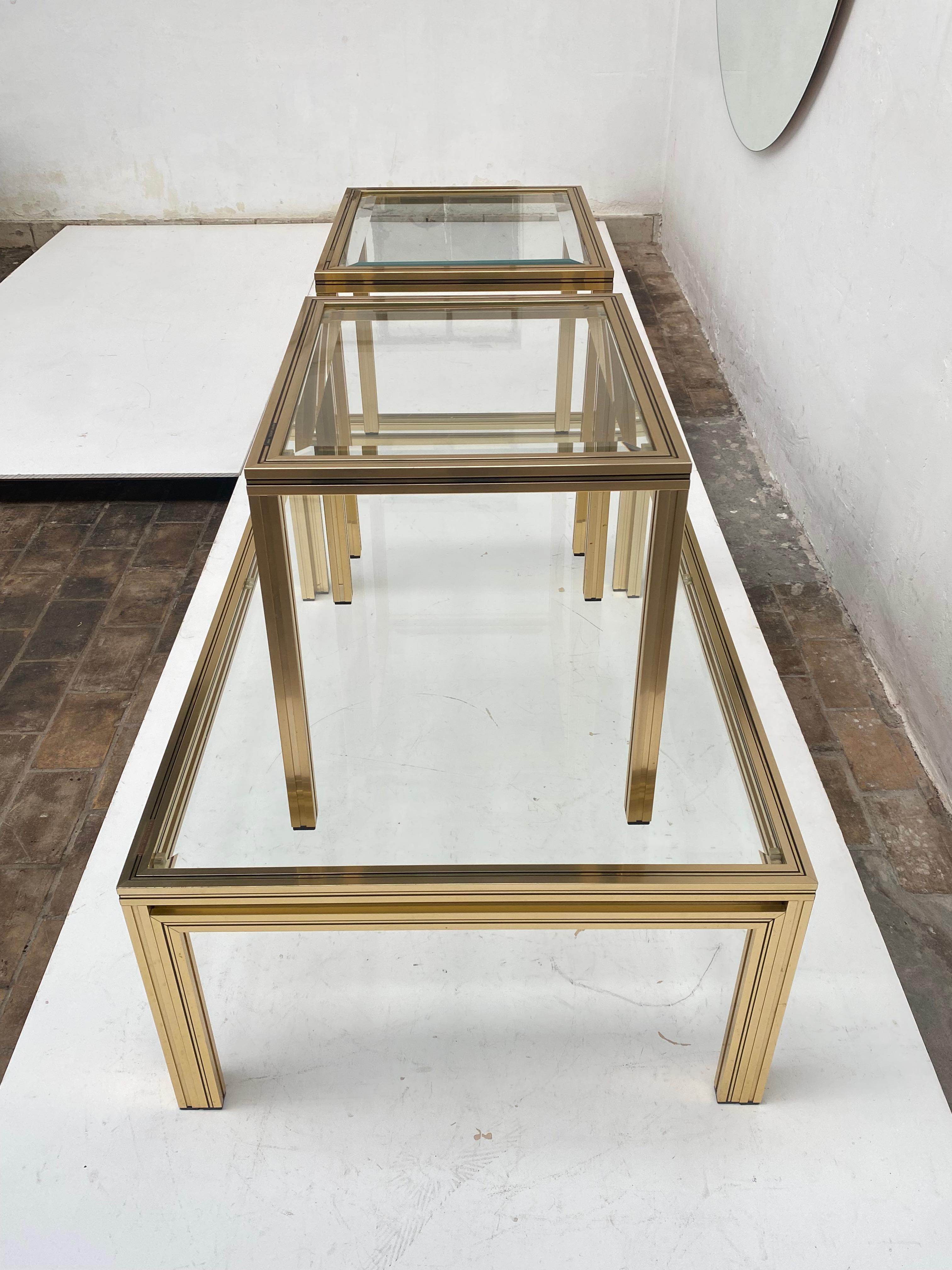 1970's Pierre Vandel Paris Coffee Table + 2 Side Tables Gold Anodized Aluminium For Sale 6