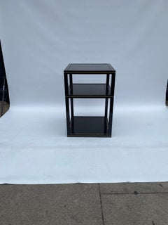 1970s Pierre Vandel Two Tiered Black Glass Side Lamp Table Hollywood Regency