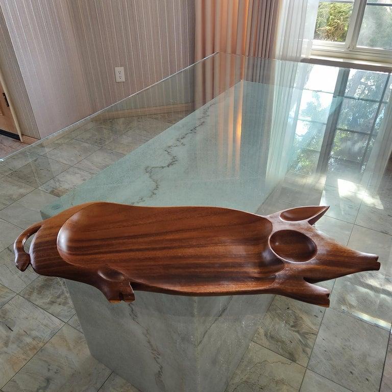 1970s Pig Party Platter Serving Tray Wood Charcuterie Board For Sale 8