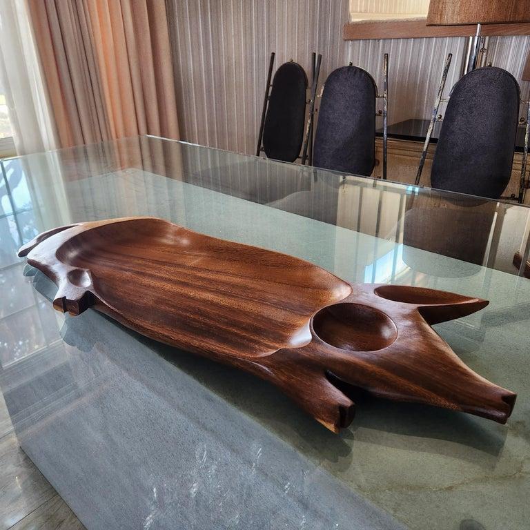 Mid-Century Modern 1970s Pig Party Platter Serving Tray Wood Charcuterie Board For Sale