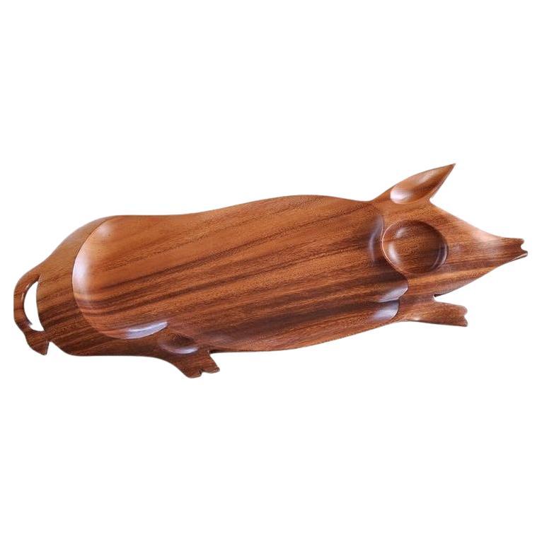 1970s Pig Party Platter Serving Tray Wood Charcuterie Board For Sale