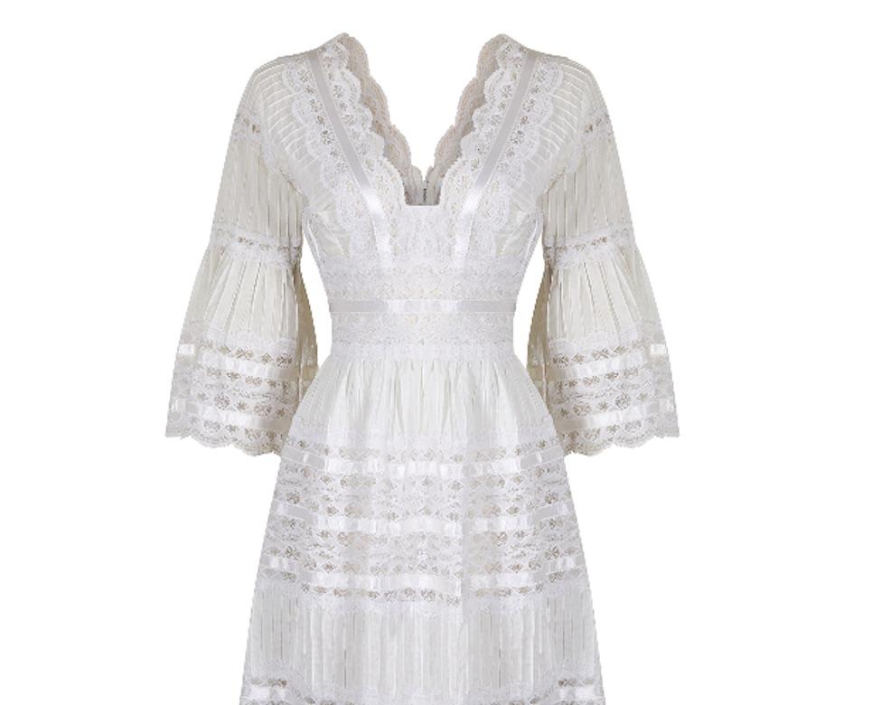 Women's 1970s Pin Tuck Lace Mexican Wedding Dress