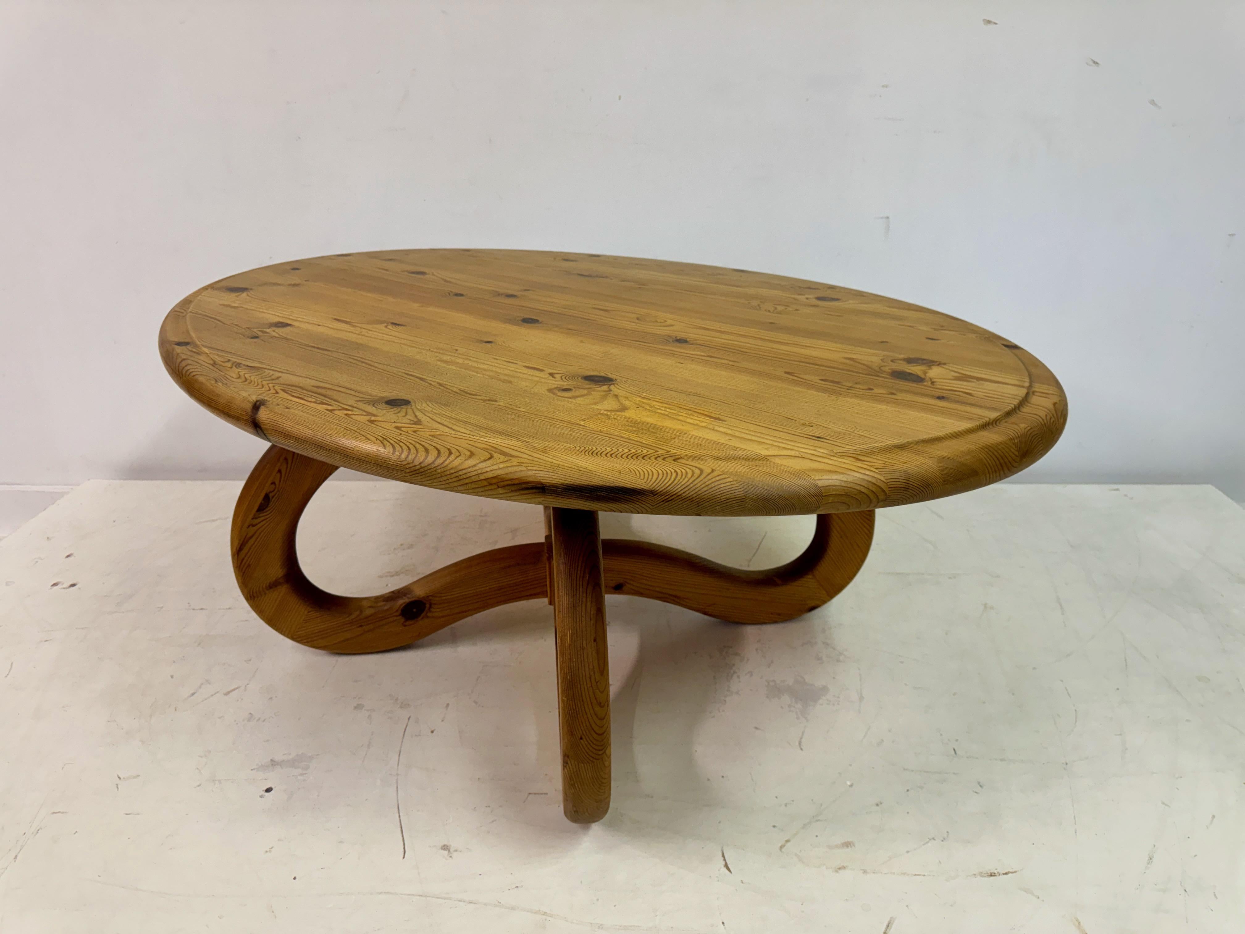 1970s Pine Coffee Table with Unusual Base For Sale 5