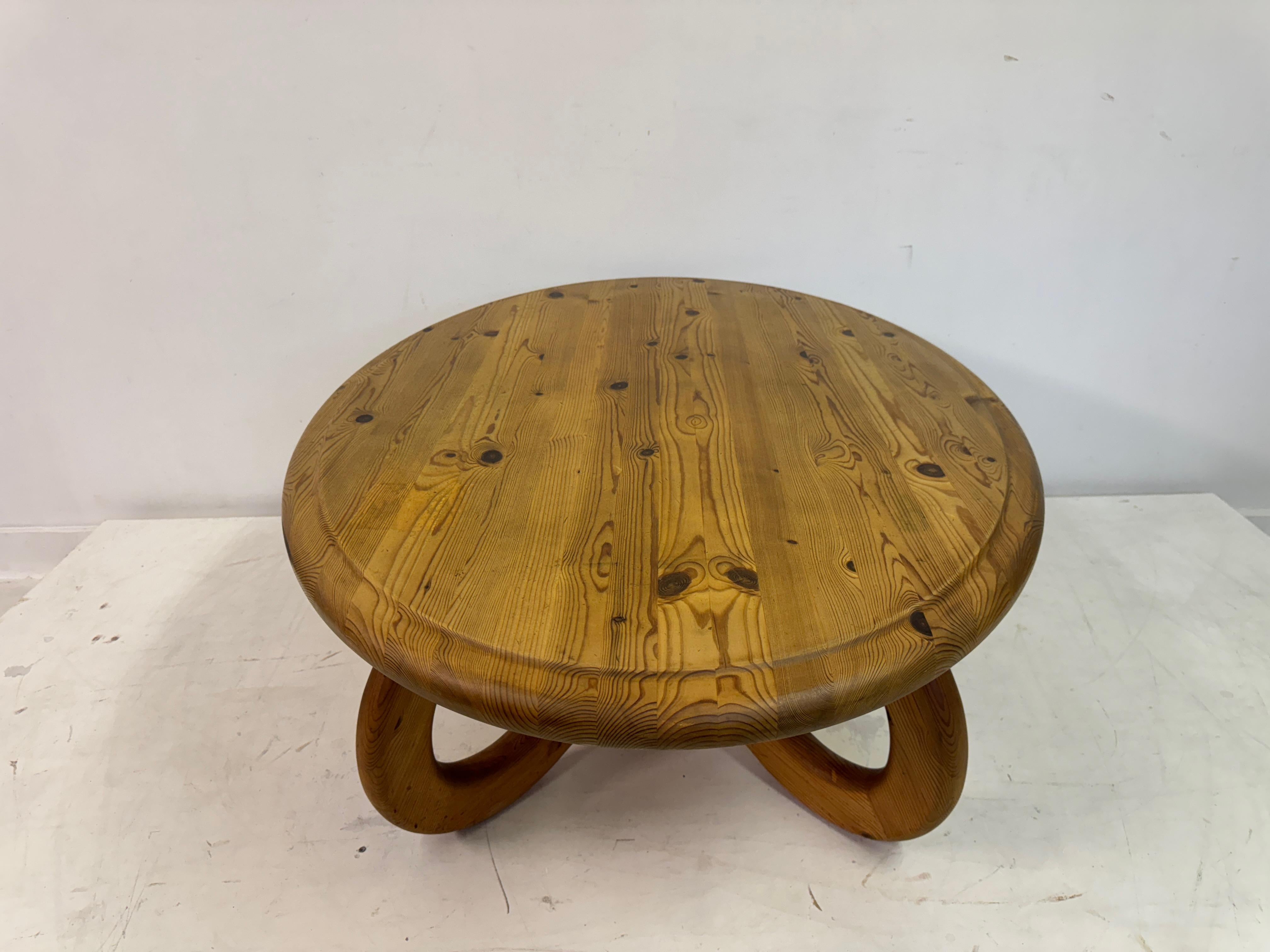 1970s Pine Coffee Table with Unusual Base For Sale 7