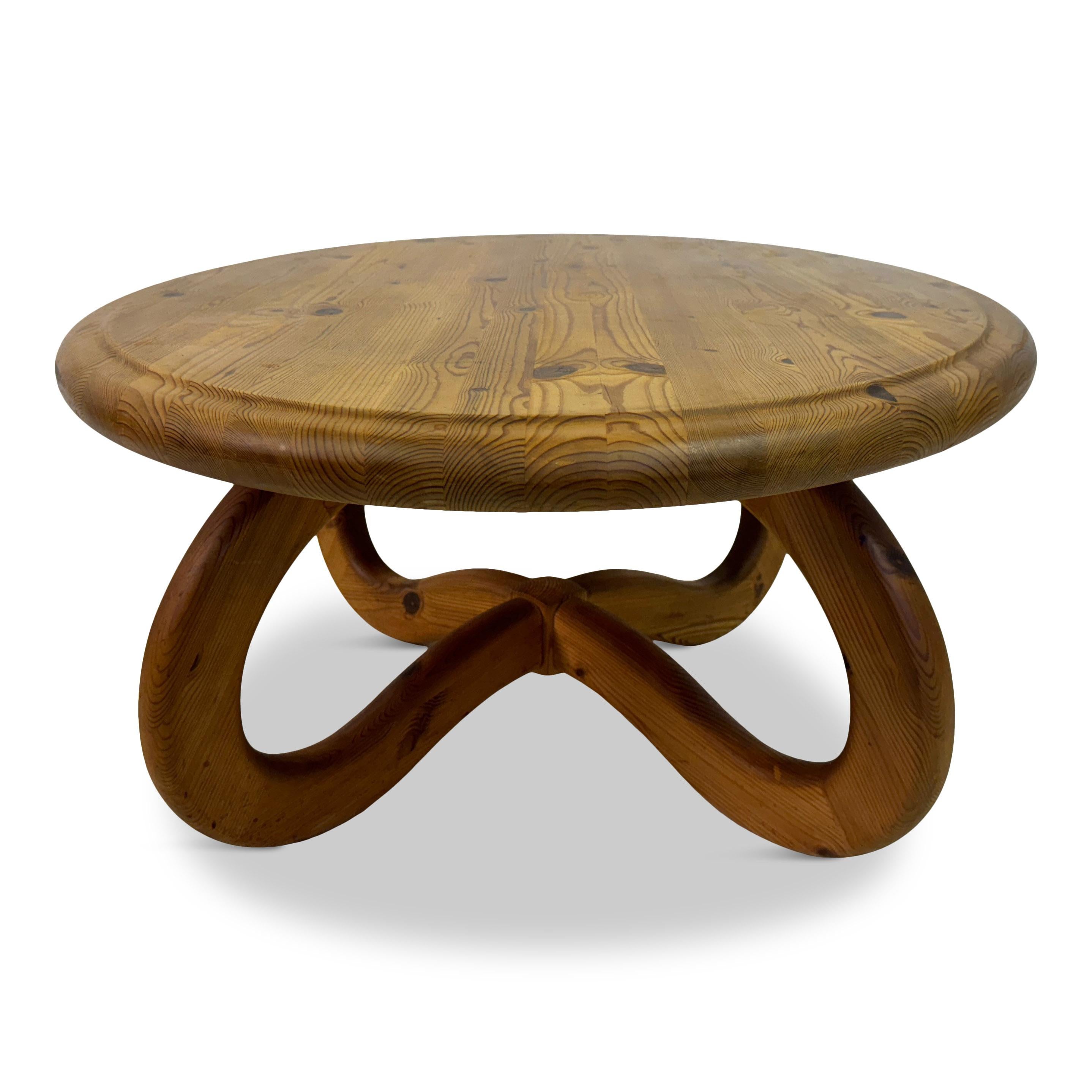 1970s Pine Coffee Table with Unusual Base For Sale 10