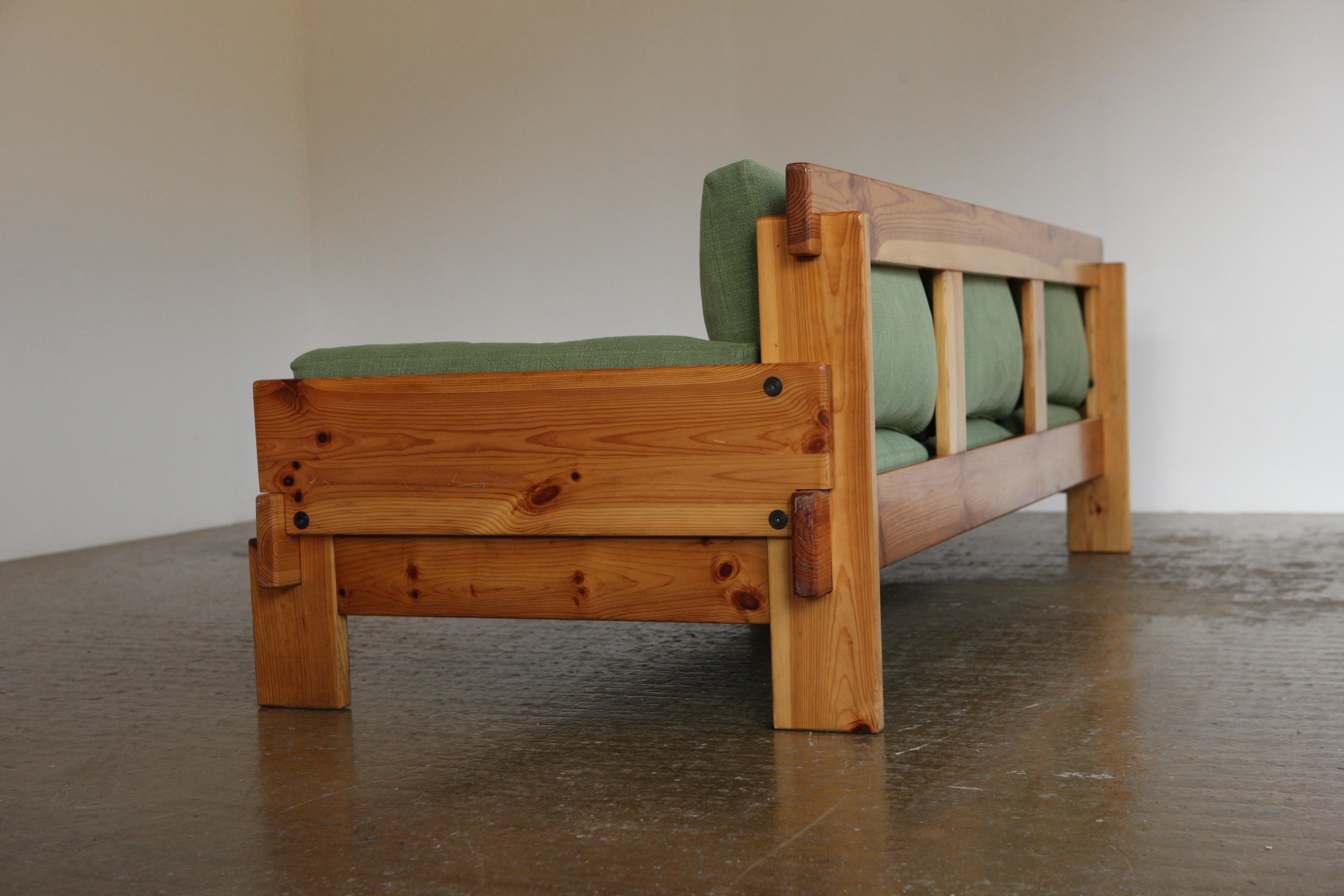 Danish 1970's Pine Framed Linen Sofa For Sale