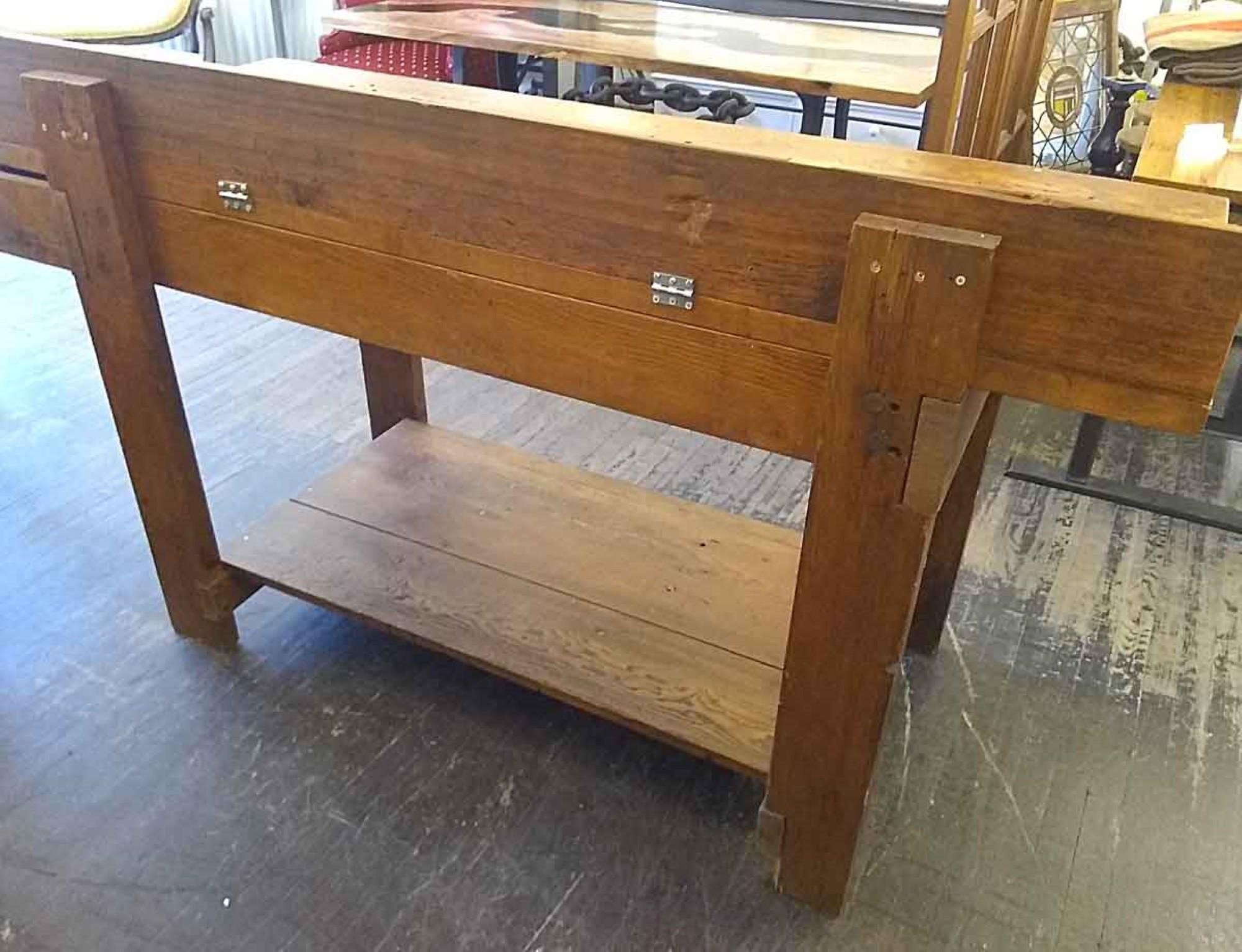 Late 20th Century 1970s Pine Industrial Work Bench Table with Three Drawers with Bottom Shelf