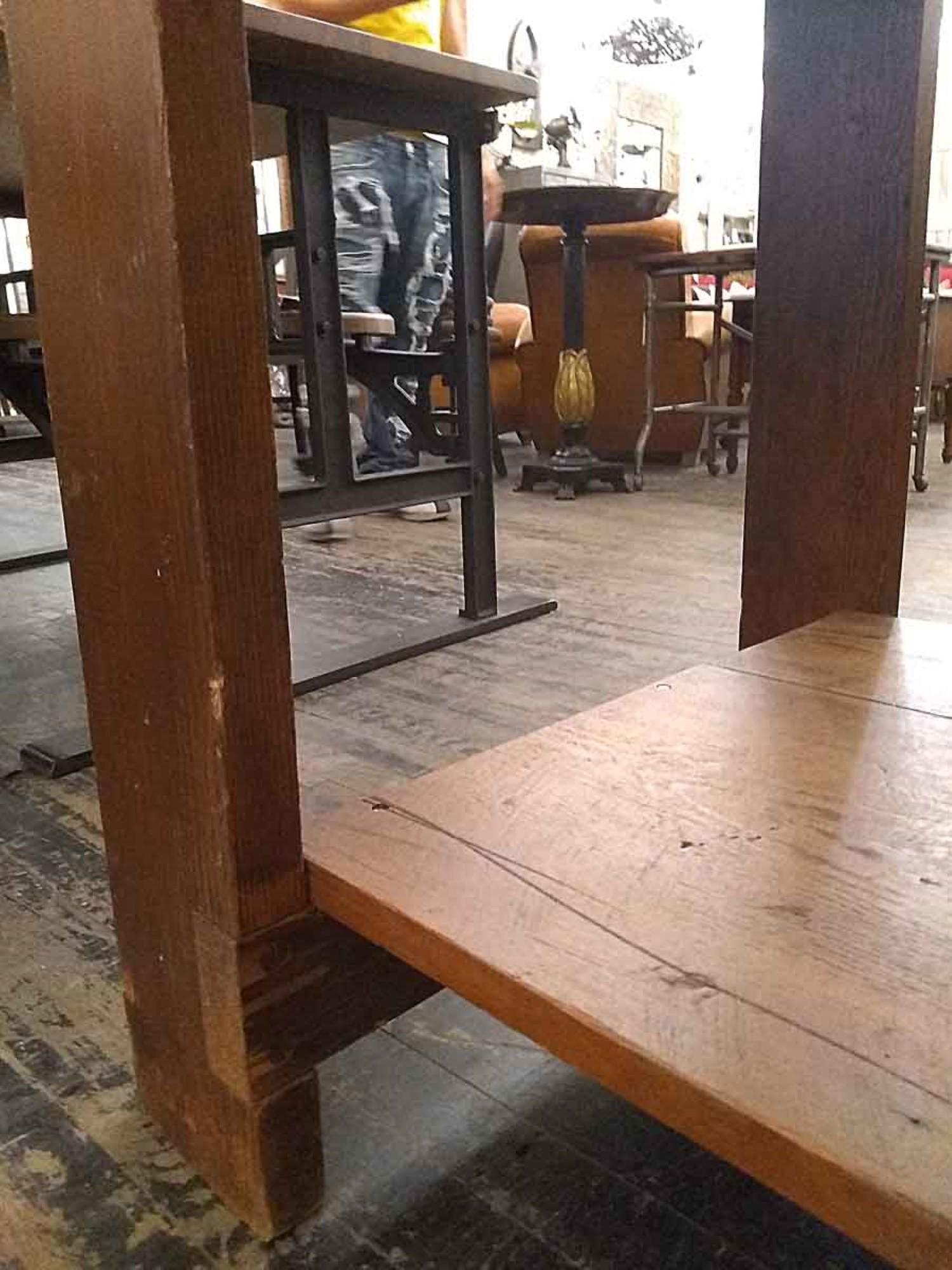 1970s Pine Industrial Work Bench Table with Three Drawers with Bottom Shelf 1