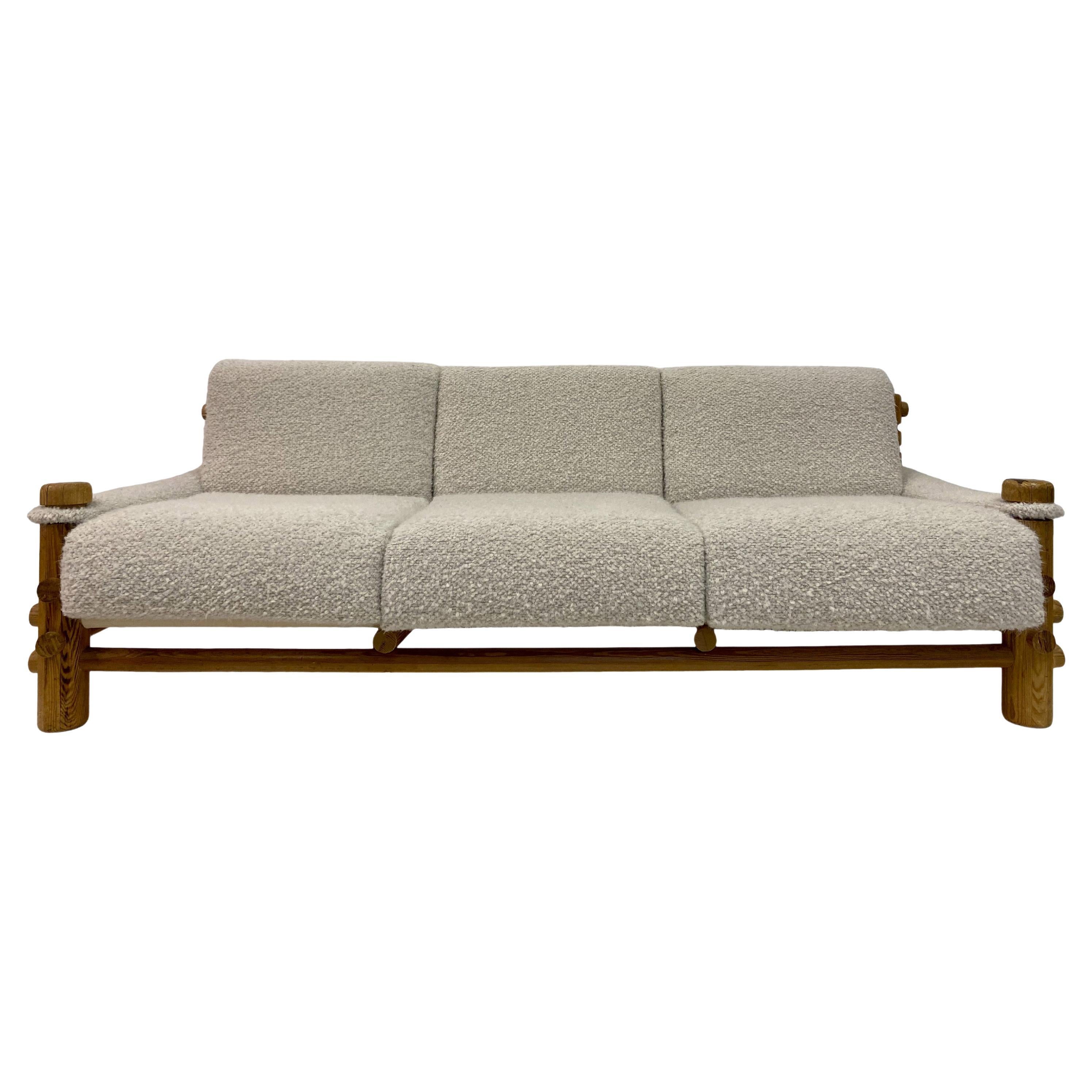 1970s Pine Sofa in Boucle