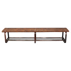 1970s Pine Tree Bench with Iron Base, Czechoslovakia