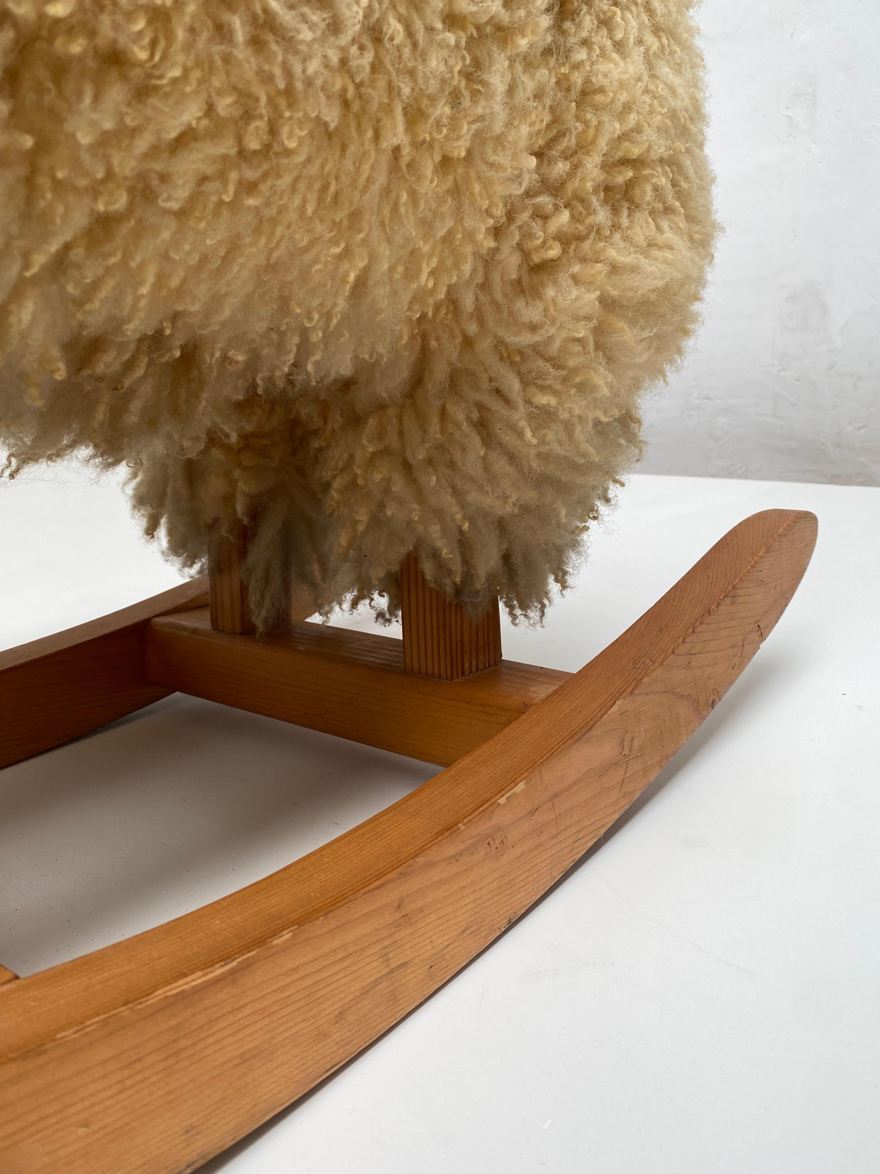 1970's Pine & Wool Rocking Sheep, The Netherlands For Sale 3